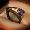 Vintage Chinesischer Stil Lotusblatt-Serie Natürlicher Amethyst Glücksbringer Geschlossenes Design Ring Für Frauen Hochzeitsparty Verlobungsring