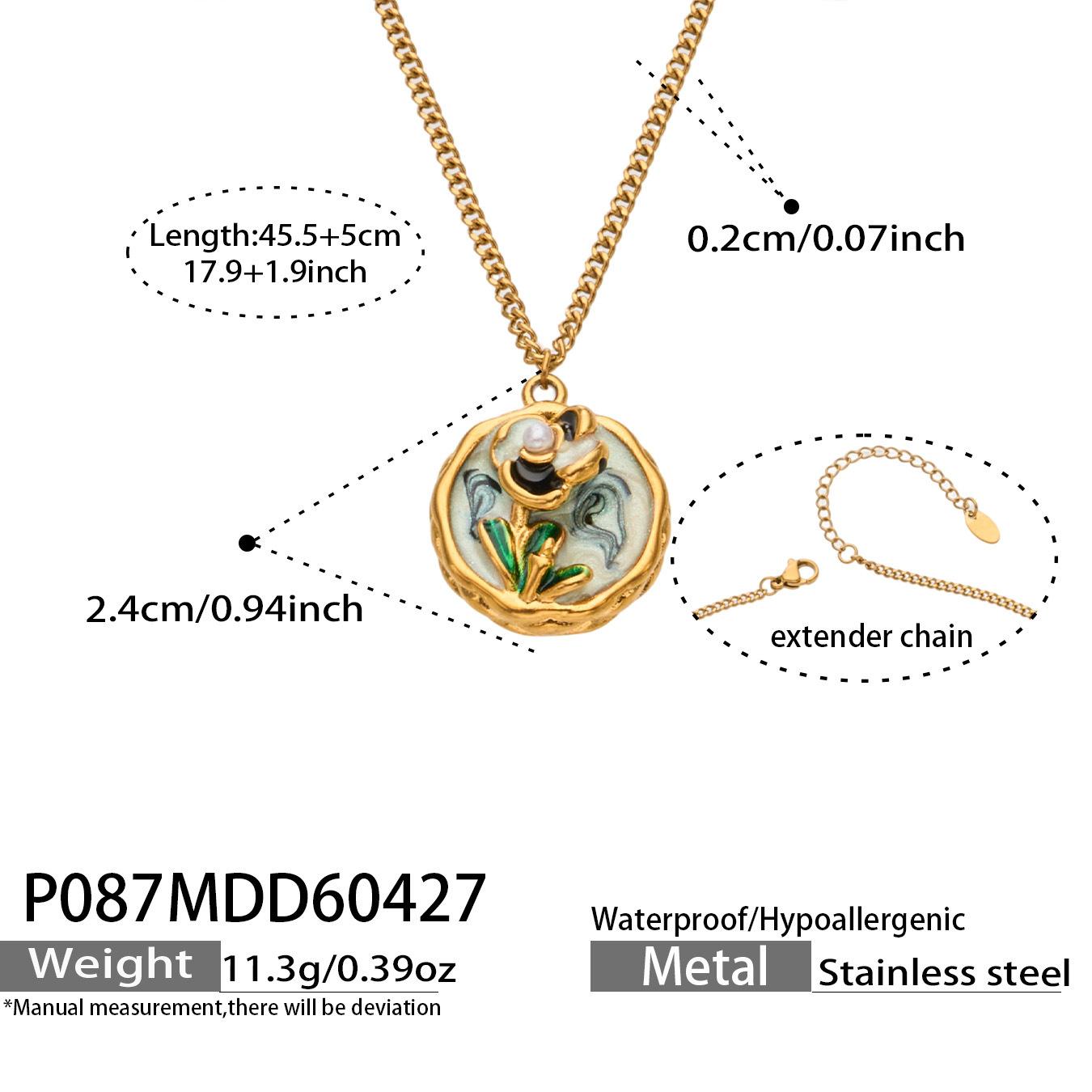 

Retro Romantic Enamel Oil Painting Flower Necklace, 18K Gold Plated Stainless Steel for Women 1