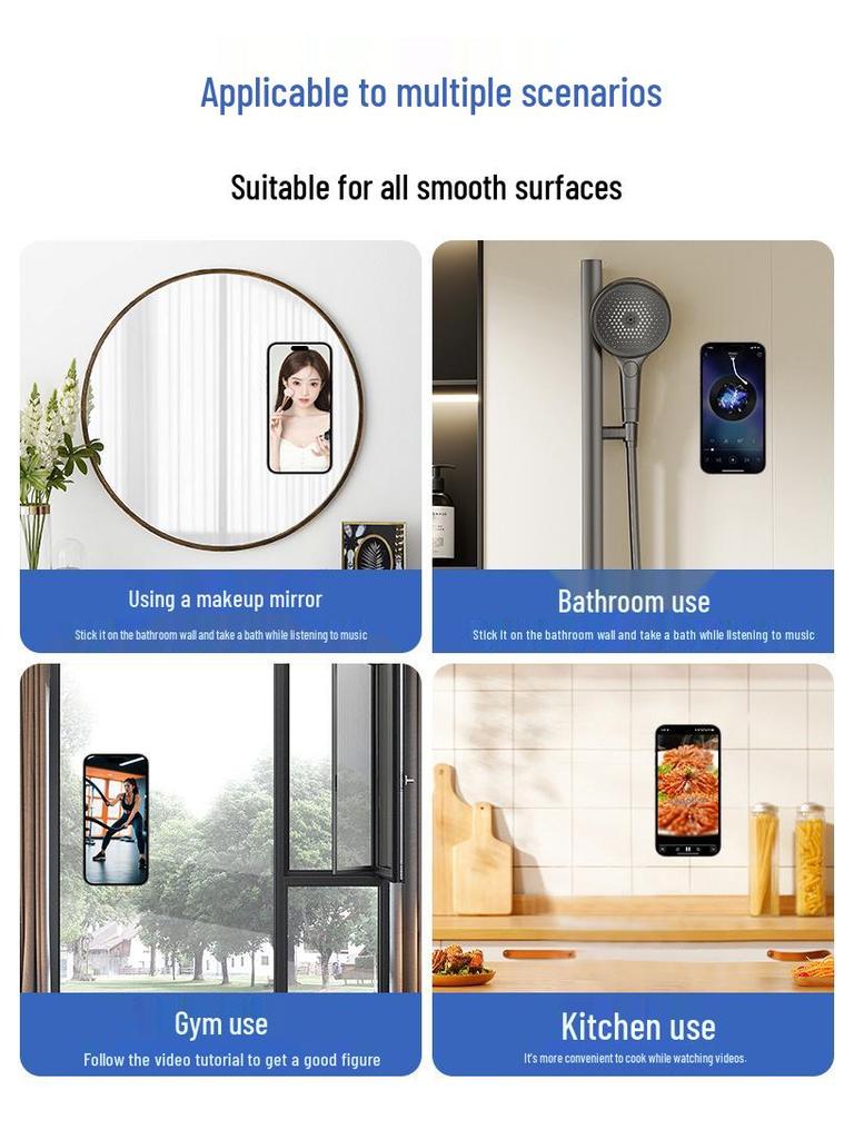 Universal Silicone Phone Holder: Suction Cup, Self-Adhesive, Folding Design