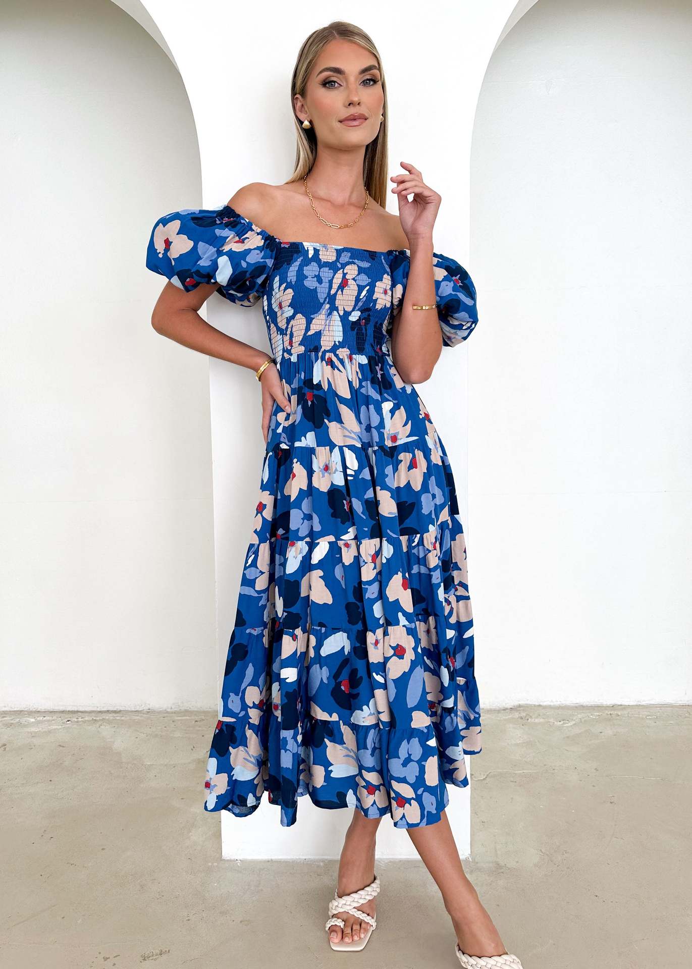 

Summer new temperament elegant printing shoulder holiday style sexy loose dress women XL