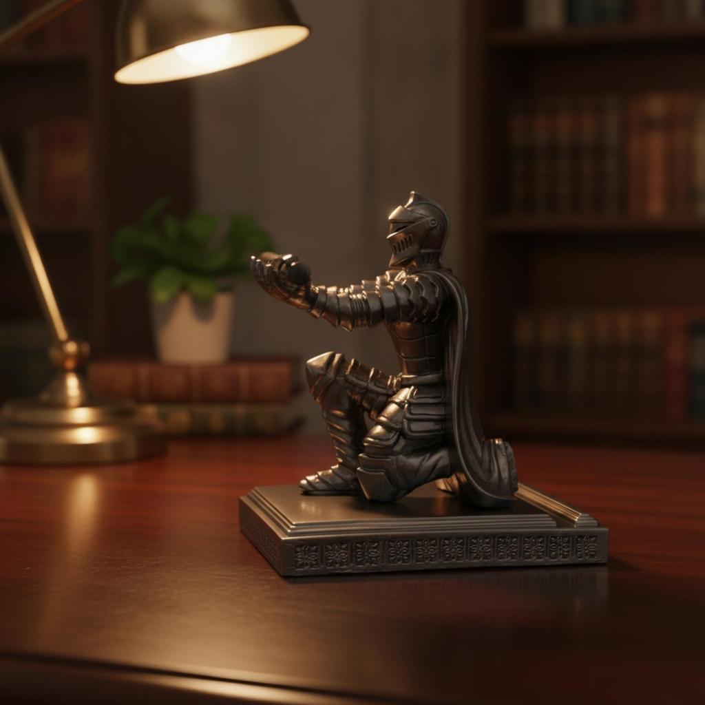 Decorative Resin Knight Pen Holder with Sword Shiny Finish for Study,