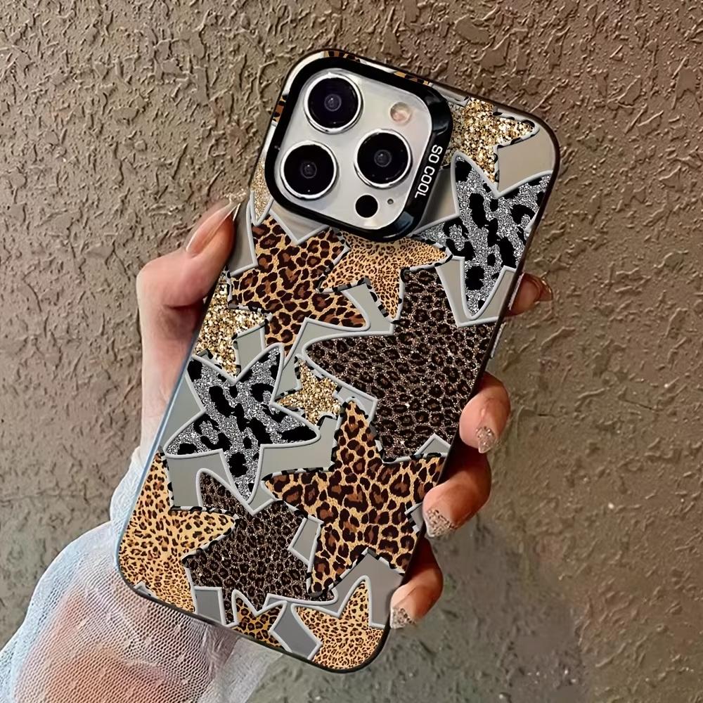 Black Leopard Print Star Phone Case for Samsung Galaxy A56 A55 A36 A35 A26 A25 A15 5G A24 A23 A22 A52 A52S A71 A72 4G Cover