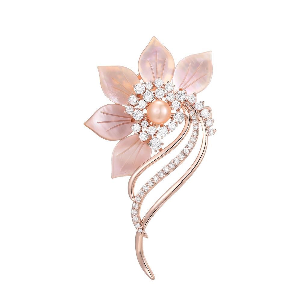 National Style Temperament High-grade Freshwater Pearl Elegant and Plain Lotus Brooch Coat Corsage Anti-light Accessories