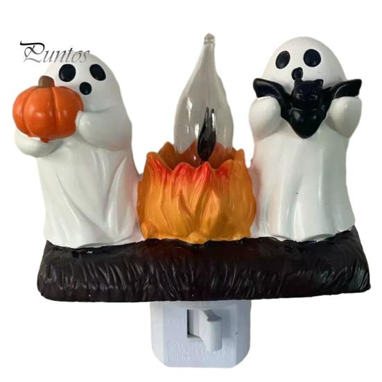 Steck-Nachtlicht Halloween Kürbis Geist mit Hexenhut, Harz Weiches Leuchten Geschenk für LED Schlafzimmerlicht, Gruselige Wandleuchte Party Heimbeleuchtung