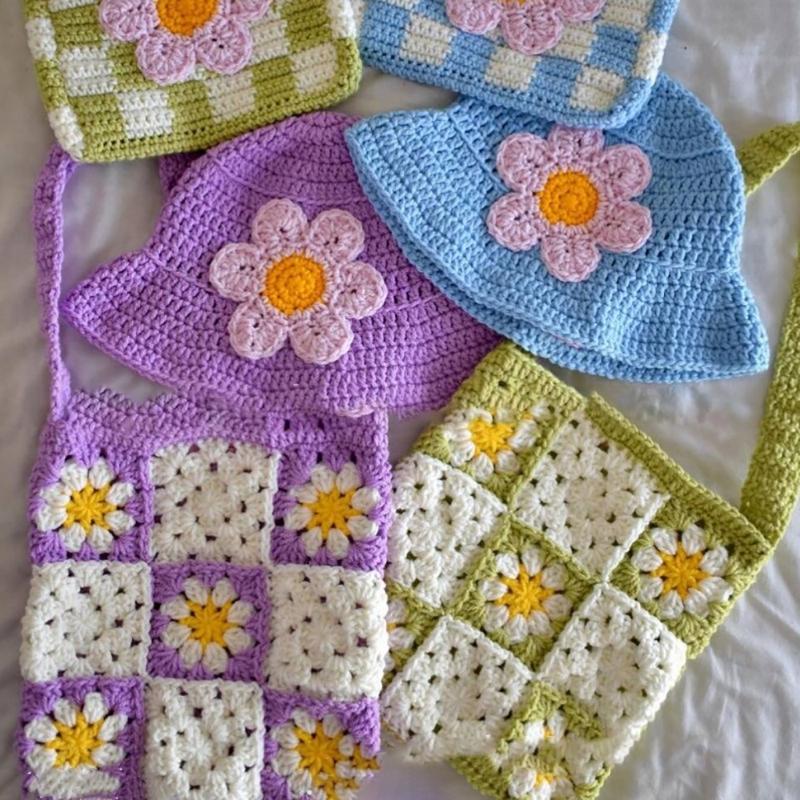 Popular Crochet Flower Fisherman Hat for Adult Female Handmade Knitted Skull Hat InsStyle Hat Girl Casual Bucket Hat