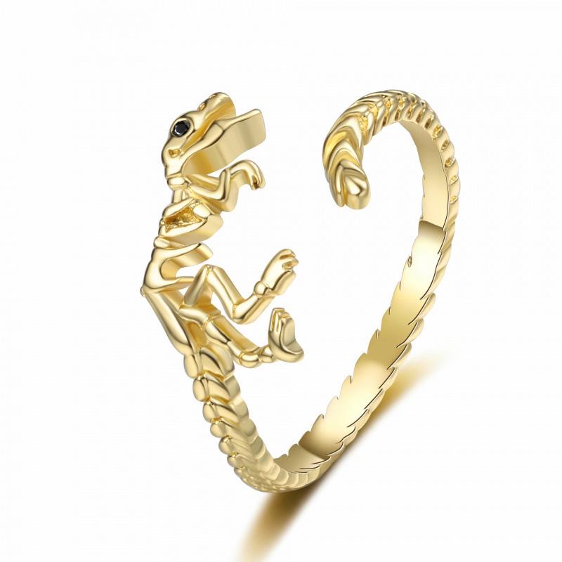 

European Gothic Dinosaur Skull Ring - Retro, Cool, Non-fading Finger Accessory Adjustable золотий