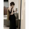 Black Summer Backless Spaghetti Strap Maxi Bodycon Dress
