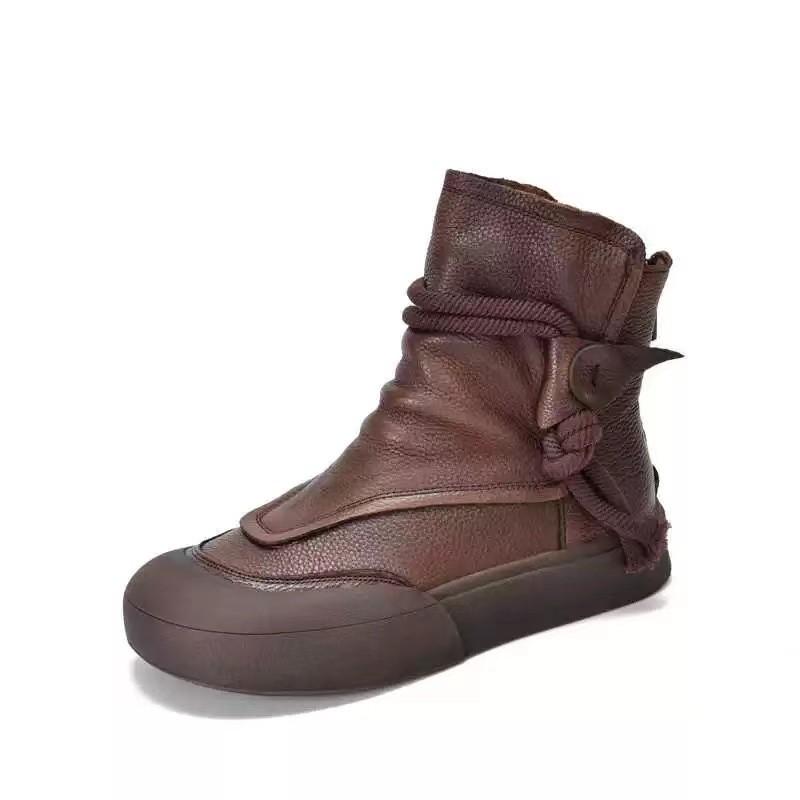 Fashion Women Handmade Retro Roman Ankle Boots Women Genuine Woman Back Zipper Comfort Trend Casual Short Booties High Top Walking Shoes