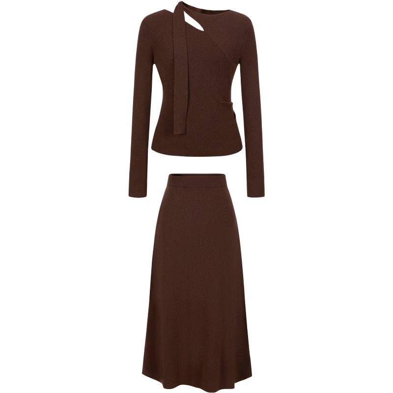 JZ.AnnaCo Gentle Flowing Collar Wool Knit Top & Skirt Set