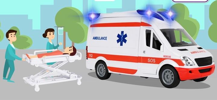 Auto Karetka Pogotowia Ambulans Samochód Na Napęd Z Dźwiękiem + Nosze
