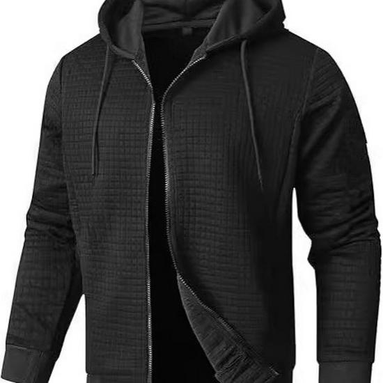 European Style Men's Lightweight Hooded Full Zip Waffle Knit Jacket (2025)