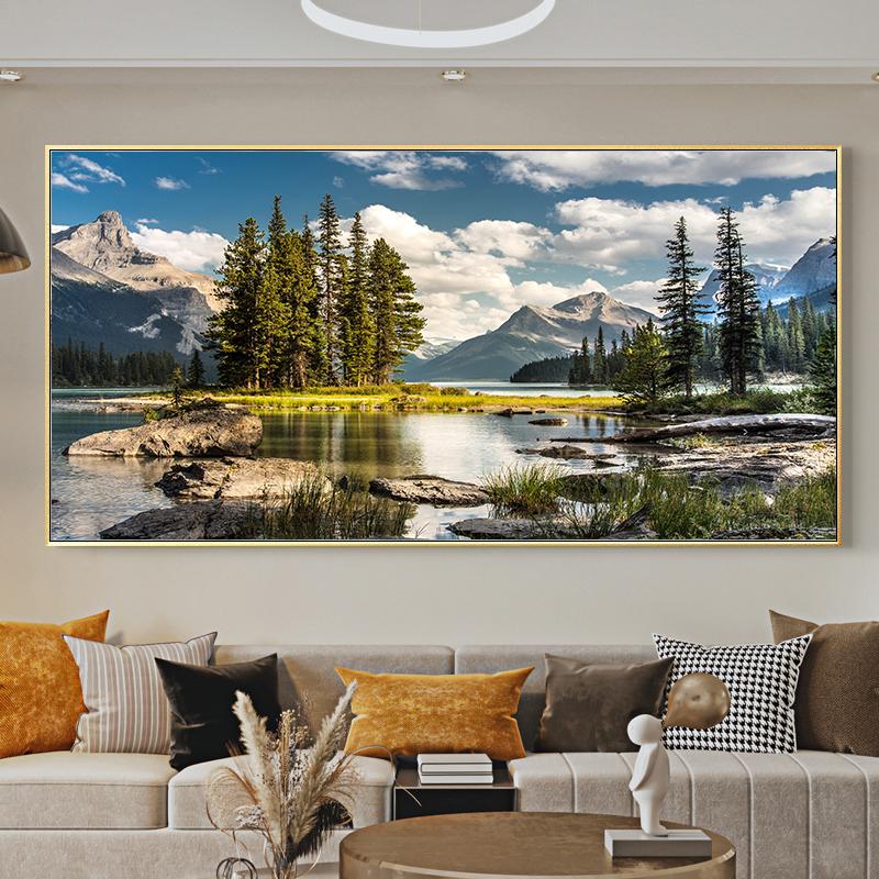 Canvas Painting Lake with Mountain Forest Landscape Giclee Posters Prints for Living Room Wall Decor