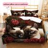Siamese Cat and Rose Pattern Bedding Home Decoration Birthday Gift (1 * duvet cover + 2 * pillowcase, without core)