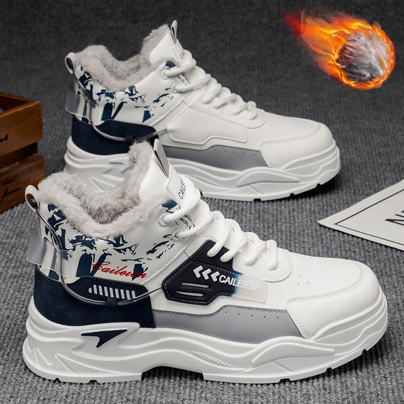 Winter Short Plush High Cut Thick Soled Men s Casual Shoes Anti Slip and Fleece Warm Men s Boots Cotton Shoes Platform Boots 44 синий 2590₽