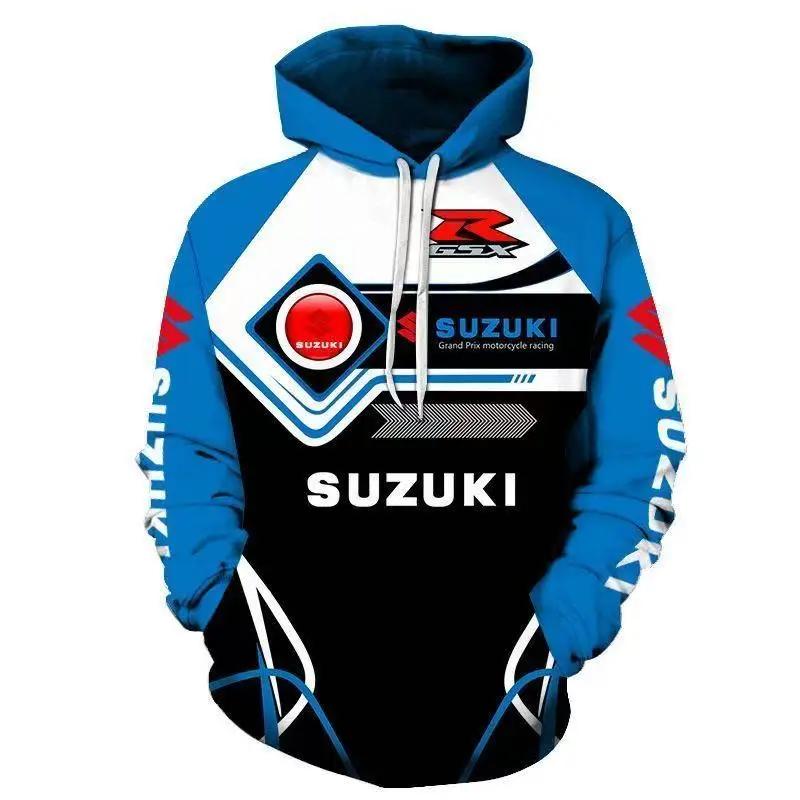 Men's 3D printed Su zu ki R logo hooded sweatshirt designed for Suzuki's autumn and winter endurance race, motorcycle enthusiast