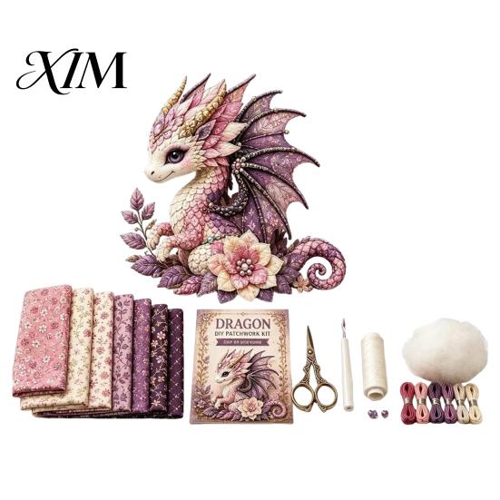 Screen Free Activity Dragon Patchwork DIY Kit, Fabric Sewing Kit with Artistic Crafting Materials Pre-cut Fabric, Beginner Craft for Handmade
