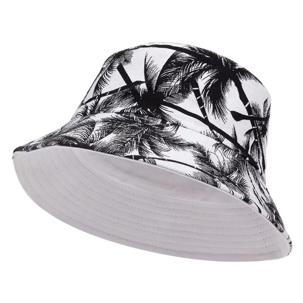 Black White Coconut Tree Printed Hat UV Protection Panama Sun Hat Summer Outdoor Travel