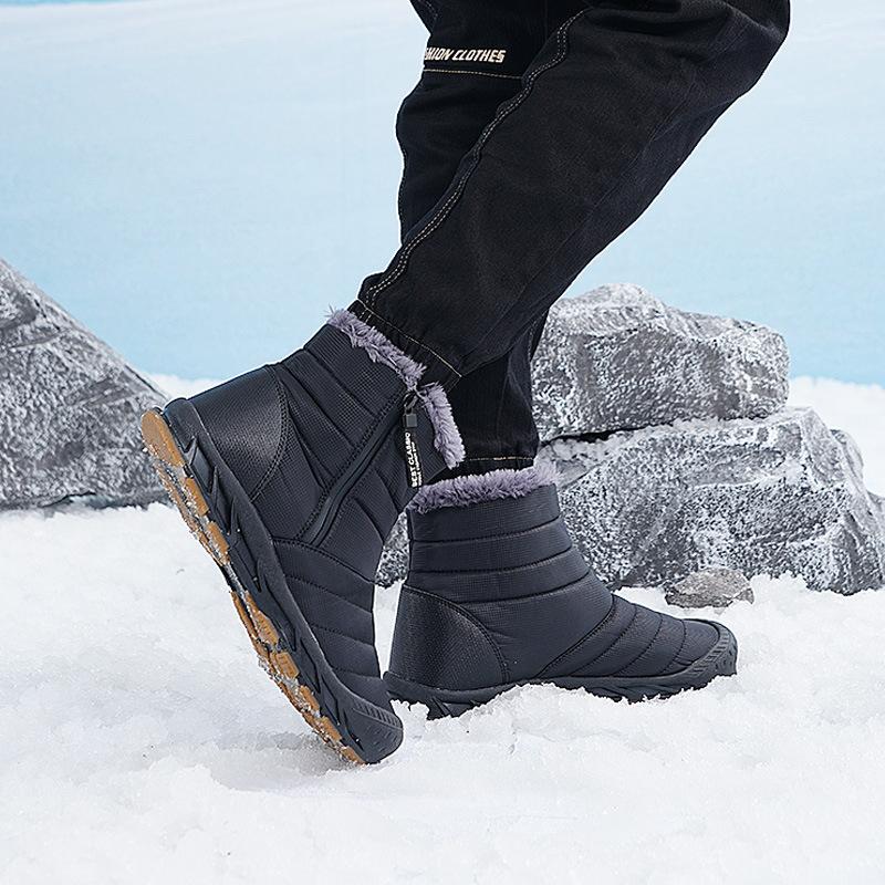 Men's Winter Warm Snow Boots Rainproof Fabric Faux Fur Lining Waterproof Ankle Boots Anti-slip Outdoor Shoes Hiking Sports Boots