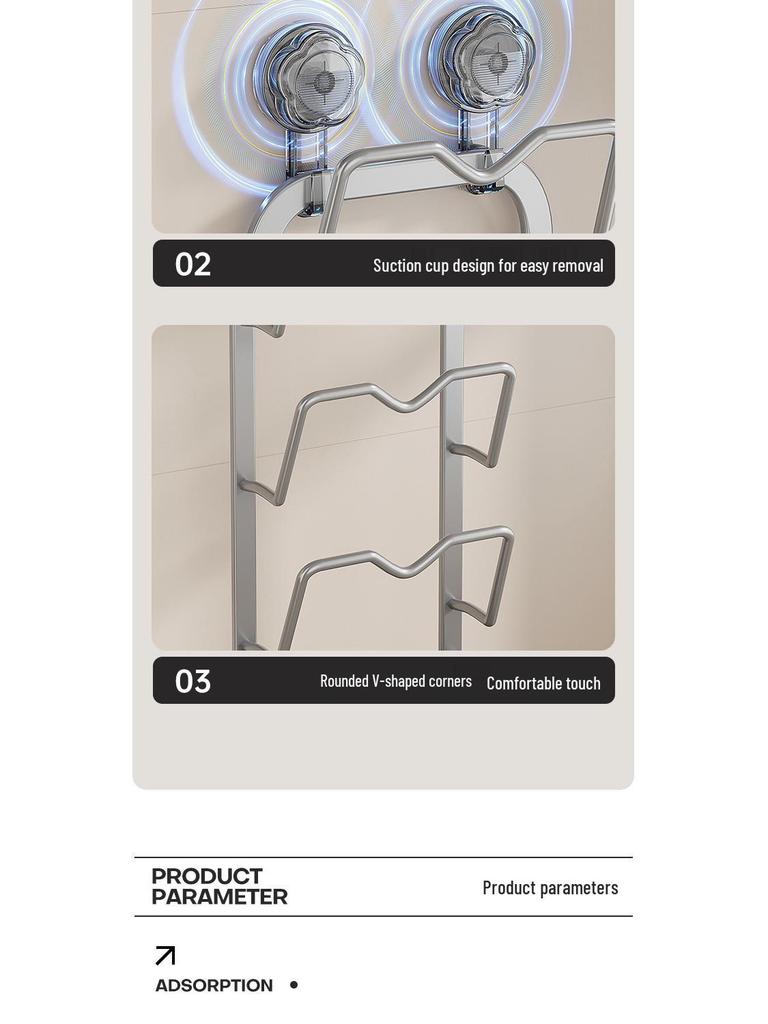 Wall-Mounted Suction Cup Pot Lid and Cutting Board Storage Rack