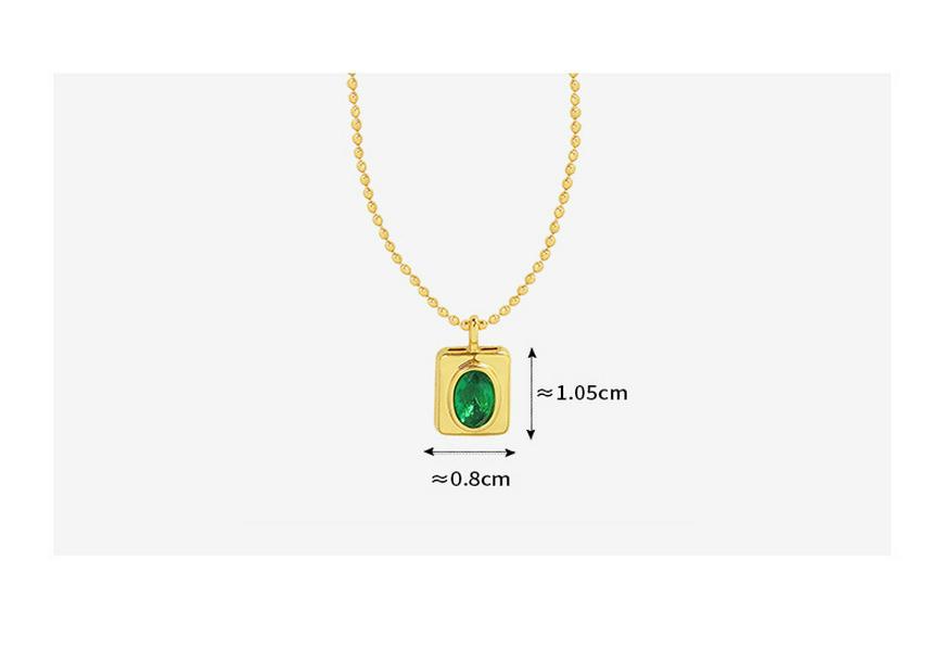 DIY Oval Zirconia Quadrilateral Pendant Necklace with Round Bead Chain In Gold-Plated Titanium Steel