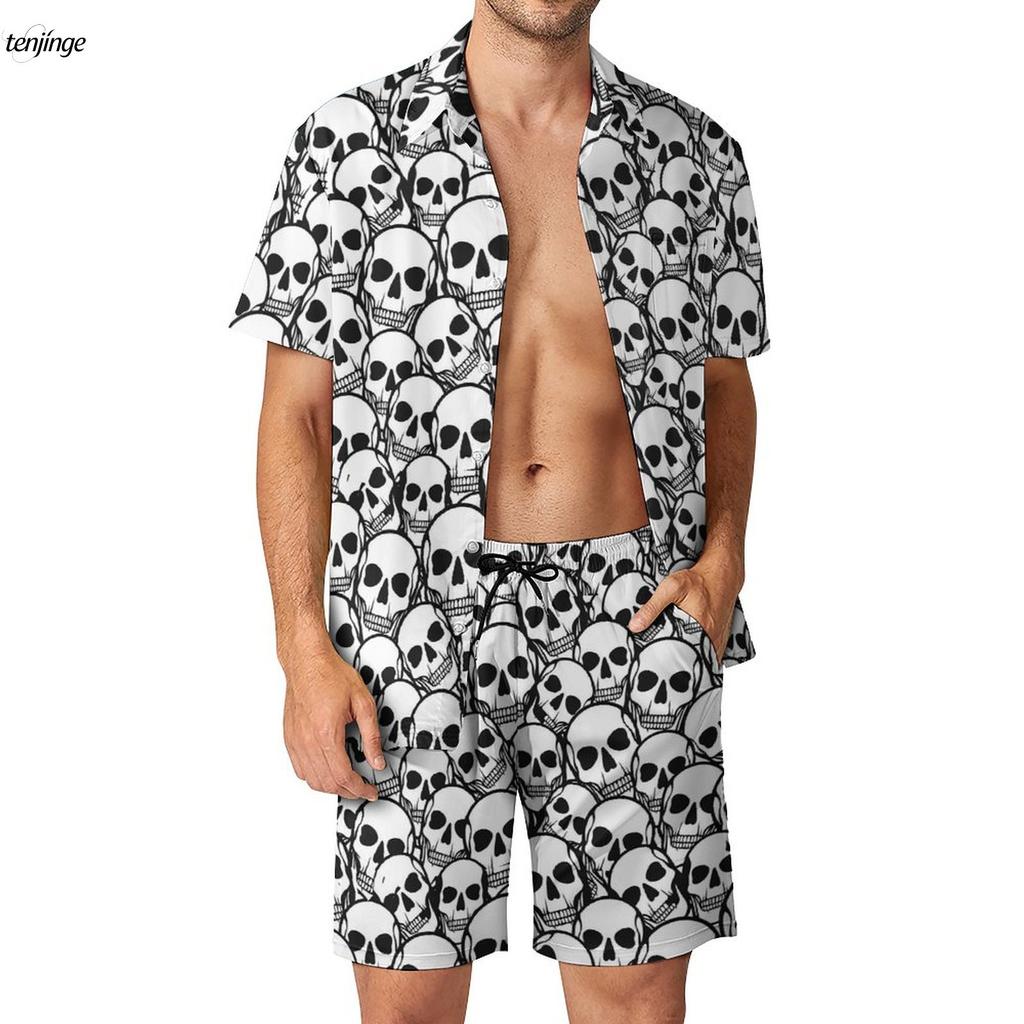 Skeleton 3D Printing Fitness Outdoor Men Sets Bone Skulls Casual Shirt Set Summer Pattern Shorts Two-piece Funny Clothing Suits