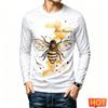 Funny Bee Pattern Print Men's Long Sleeve T-shirt Fashion High Quality Clothing Casual O-neck Loose Pullover Street Hip Hop Tee