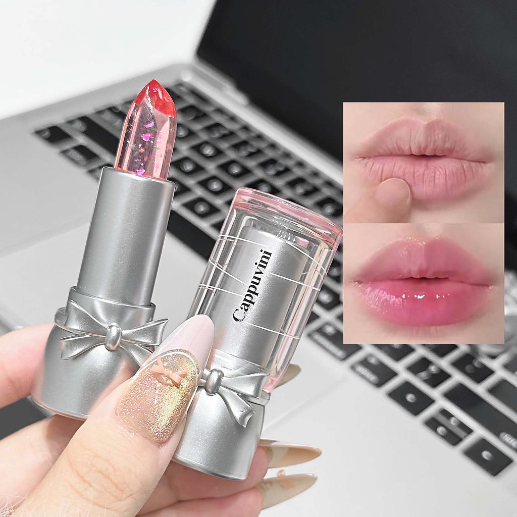 Trois Couleurs Nœud Papillon Rouge à Lèvres Changeant de Température Texture Gelée Baume à Lèvres Hydratant Pour Maquillage Quotidien
