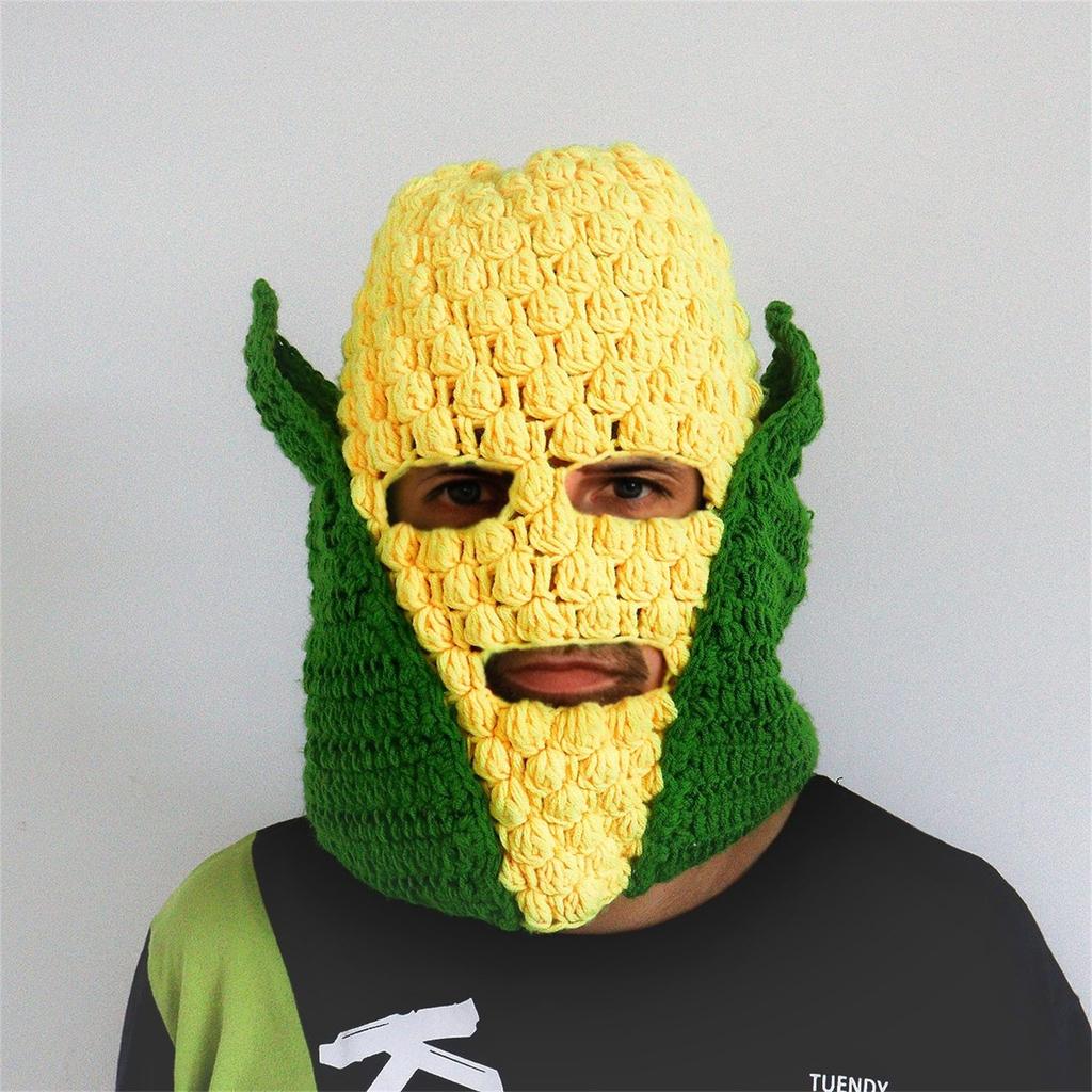 Novelty Knitted Maize Cob Hat for Winter Activity All Age Full Facecover Hat Fun Warm Balaclava Hat for Holiday Parties