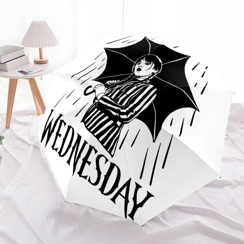 1 Stück Wednesday Addams Automatischer Regenschirm Langlebiger Eisenrahmen & Kunststoffgriff, Geschenk für Männer & Frauen, Robuste Konstruktion yy250902031