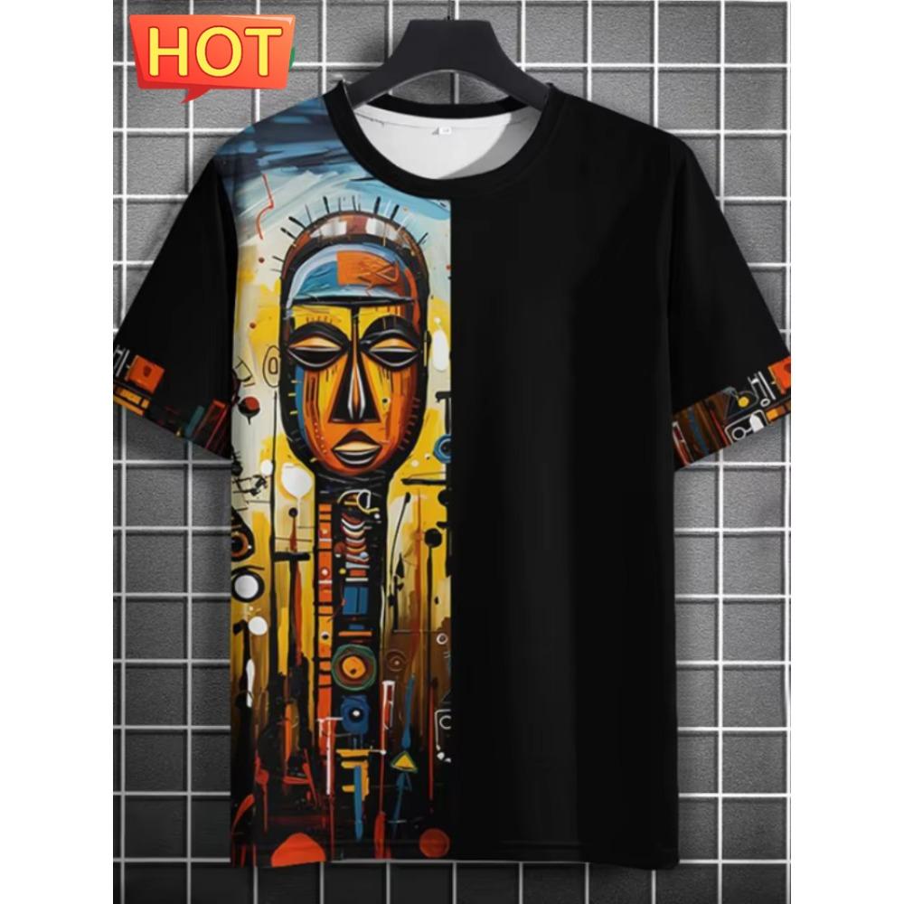 Męska koszulka z nadrukiem graficznym 3D w stylu vintage afrykańskim, letnia, do noszenia na zewnątrz, z krótkim rękawem, męskie topy, nowa moda, męska odzież