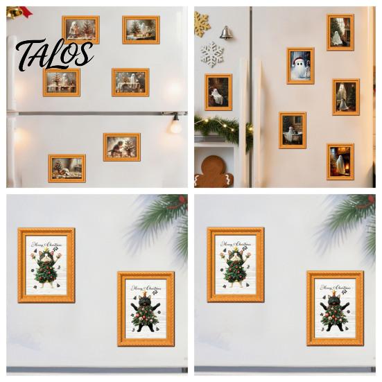 Holiday Kitchen Accessories Christmas Ghost/Dog/Cat Fridge Magnets, Retro Wooden Photo Frame Refrigerator Magnet, Strong Magnetic Creative Party