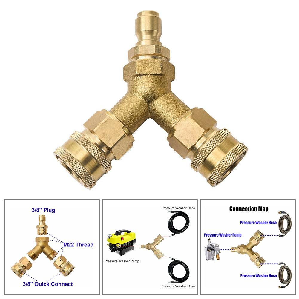 3/8 Fitting Pressure Washer Tee, Splitter Coupler, Quick Connect Two to