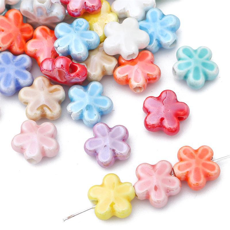 

ZW13 10Pcs 12mm Handmade five-petaled flower Colorful Flower Shape Ceramic Loose Spacer Bead Charm Bracelet Necklace DIY Pattern 12mm(10pcs)
