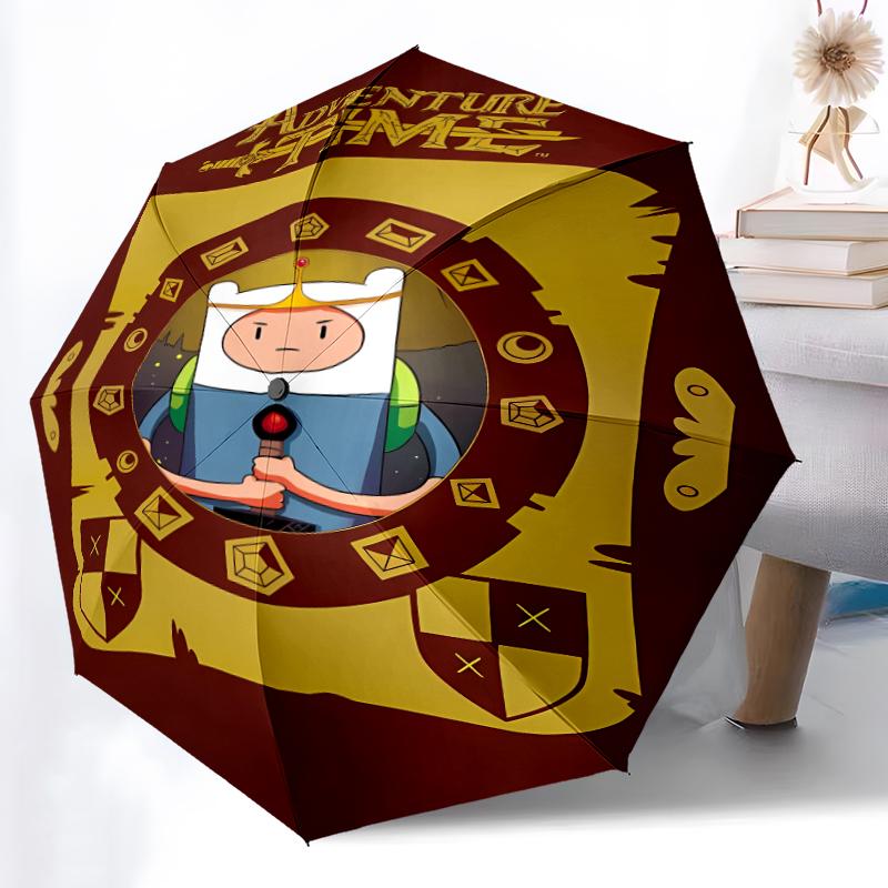 Adventure Time Print Automatic Umbrella, 8 Rib Iron Frame, Plastic Handle, Suitable for Outdoor Travel &Daily , Ideal Gift