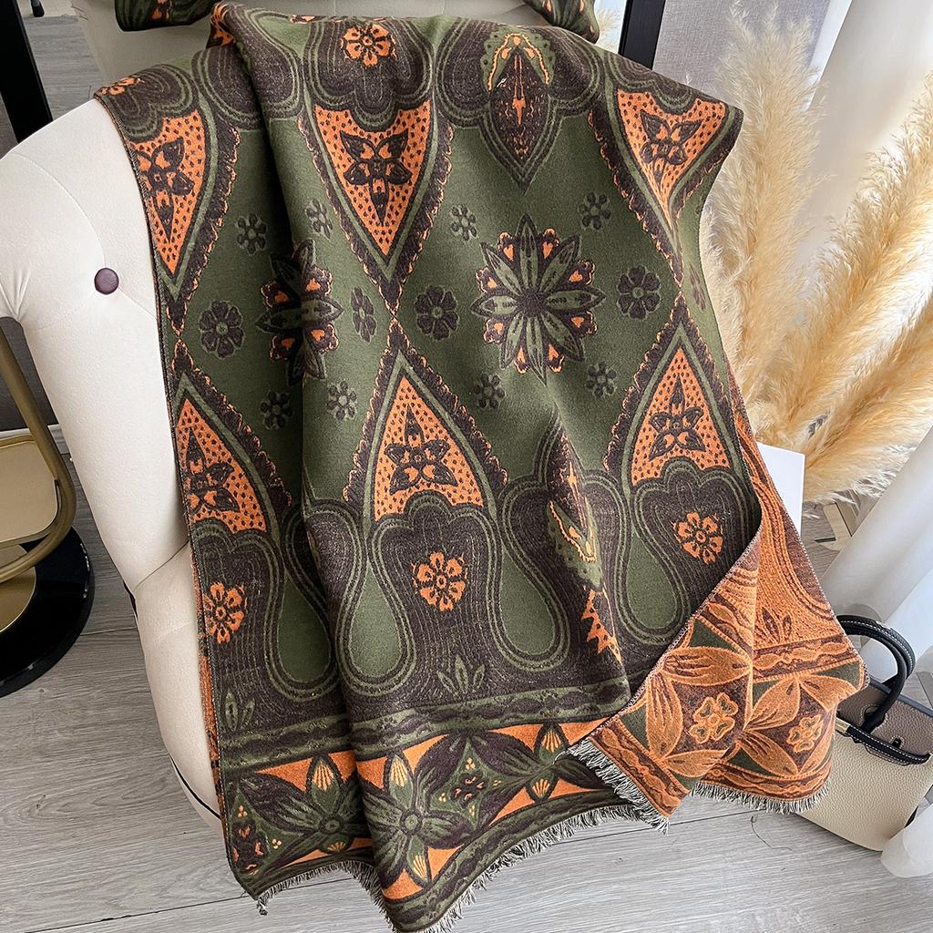 Popular Imitation Cashmere Scarf Women's Ethnic Style Shawl Warm Retro Jacquard Fringed Outer Shawl
