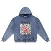 DTG Print Knitted Denim Zip-Up Hoodie Money Brother Print Zipper Hoodies  