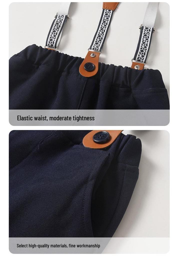 Nuovo Set Due Pezzi Pantaloni con Bretelle - Stile Britannico Primo Compleanno Completo da Gentiluomo per Bambini