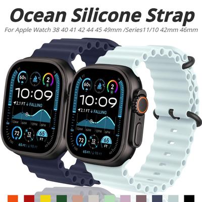Ocean Silicone Strap For Apple Watch Ultra 3 49mm Band for iWatch Series 11 10 9 SE3 8 7 6 5 44mm 40mm 45mm 41mm 42mm 46mm 38mm Sport Bracelet