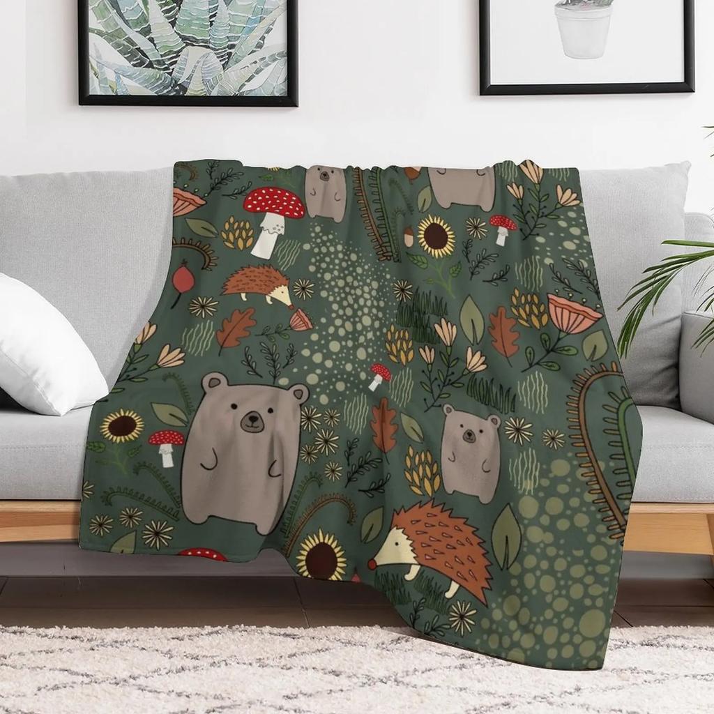 Forest Animals Throw Blanket Shaggy Furry Soft Blanket for Bedroom Living Room