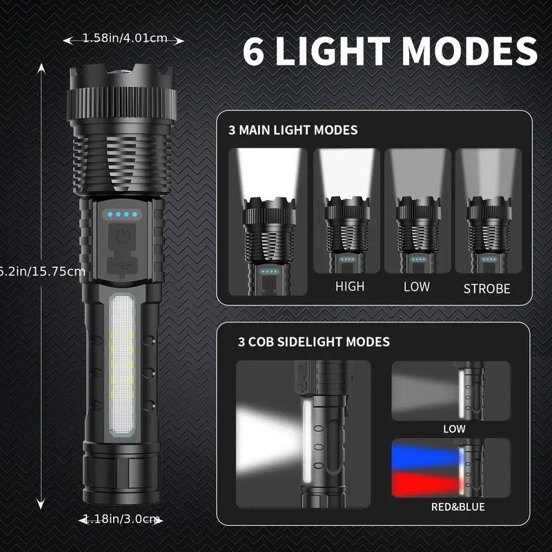 1 PCS Multifunctional Flashlight with Variable Focus and High Brightness Rechargeable LED, Equipped with 6 Lighting Modes and COB Side Lights
