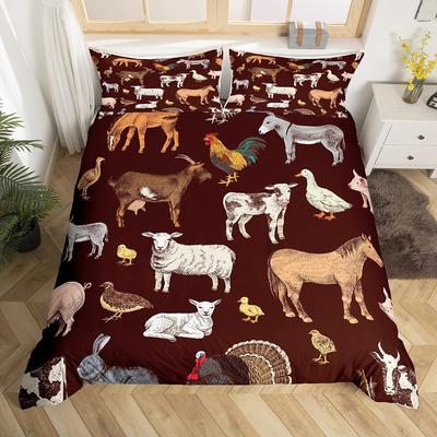 Farm Animals King Queen Duvet Cover Rooster Sheep Pig Cow Bedding Set Farmhouse Country Comforter Cover Polyester Quilt Cover