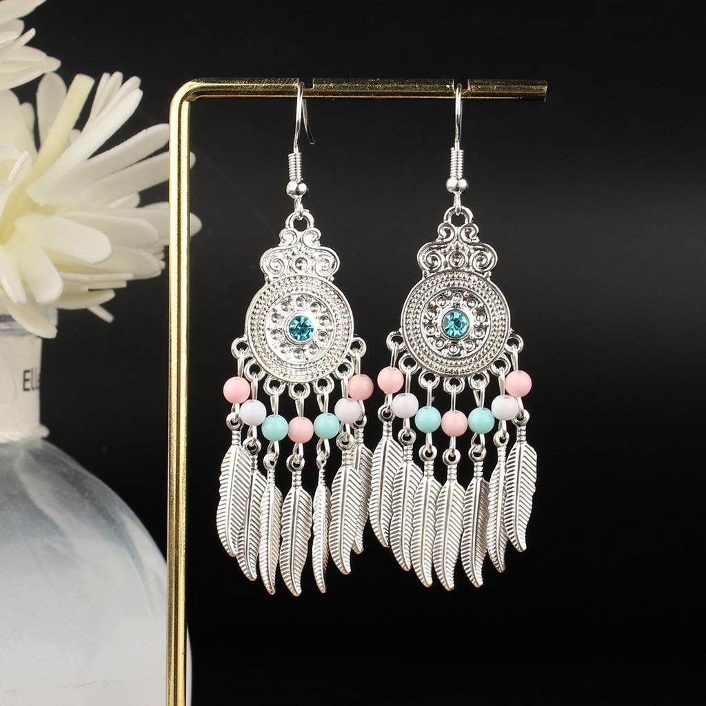Turquoise Earrings Bohemian Drop Ear Earrings with Tassels, Geometric Alloy, Retro Style, Boastful Ear Accessories