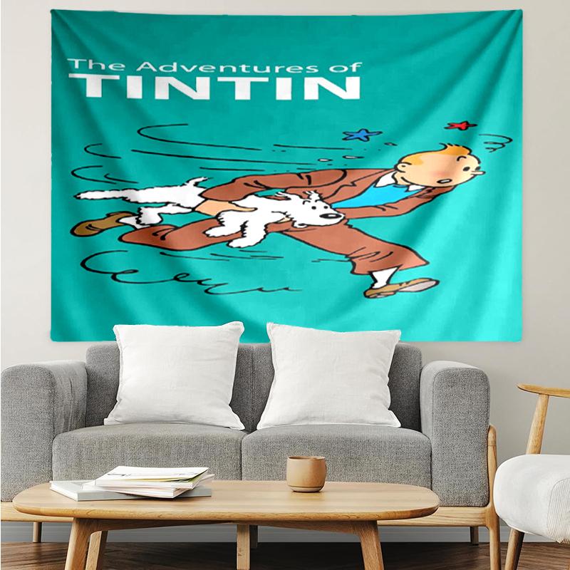 Arazzo da Parete con Stampa Le Avventure di Tintin, Sfondo, Montaggio Facile, Ideale per Camera da Letto, Ufficio e Soggiorno, con Decorazione Estetica da Appendere alla Parete.