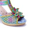 Johnature Genuine Leather Vintage Baroque Style Carved And Painted Floral Comfortable High-heeled Sandals