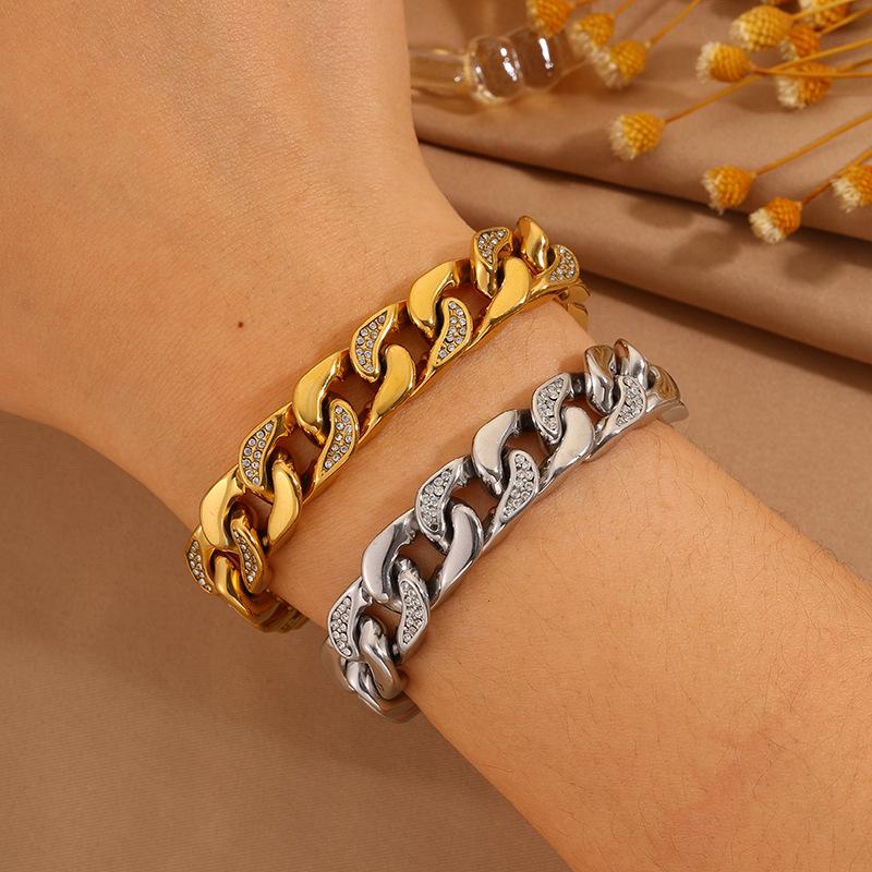 Electroplated K diamond-encrusted titanium steel , hip-hop light luxury Cuban full diamond stainless steel