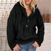 Women Casual Plus Size Loose Hoodie Plush Button Solid Color Loose Sweater Top