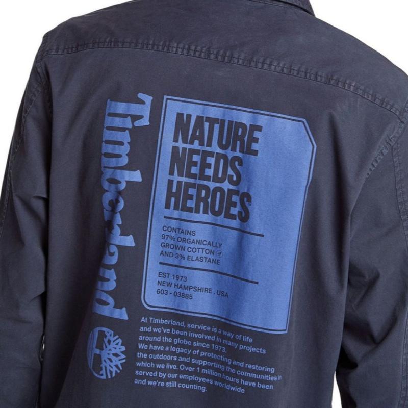 Timberland Solid Color Button Double Pocket Outdoor Sports Long Sleeve Shirt Men shirts Dark-Blue A219U-433