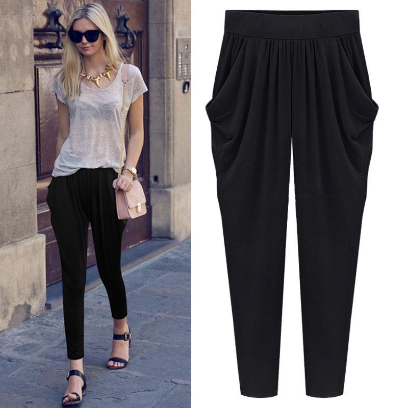 

Summer and Autumn Modal Casual Pants for Women Ninth plus Size Loose Pants Skinny Pants Harem Thin Fashion Black L (55.00 kg-62.50 kg