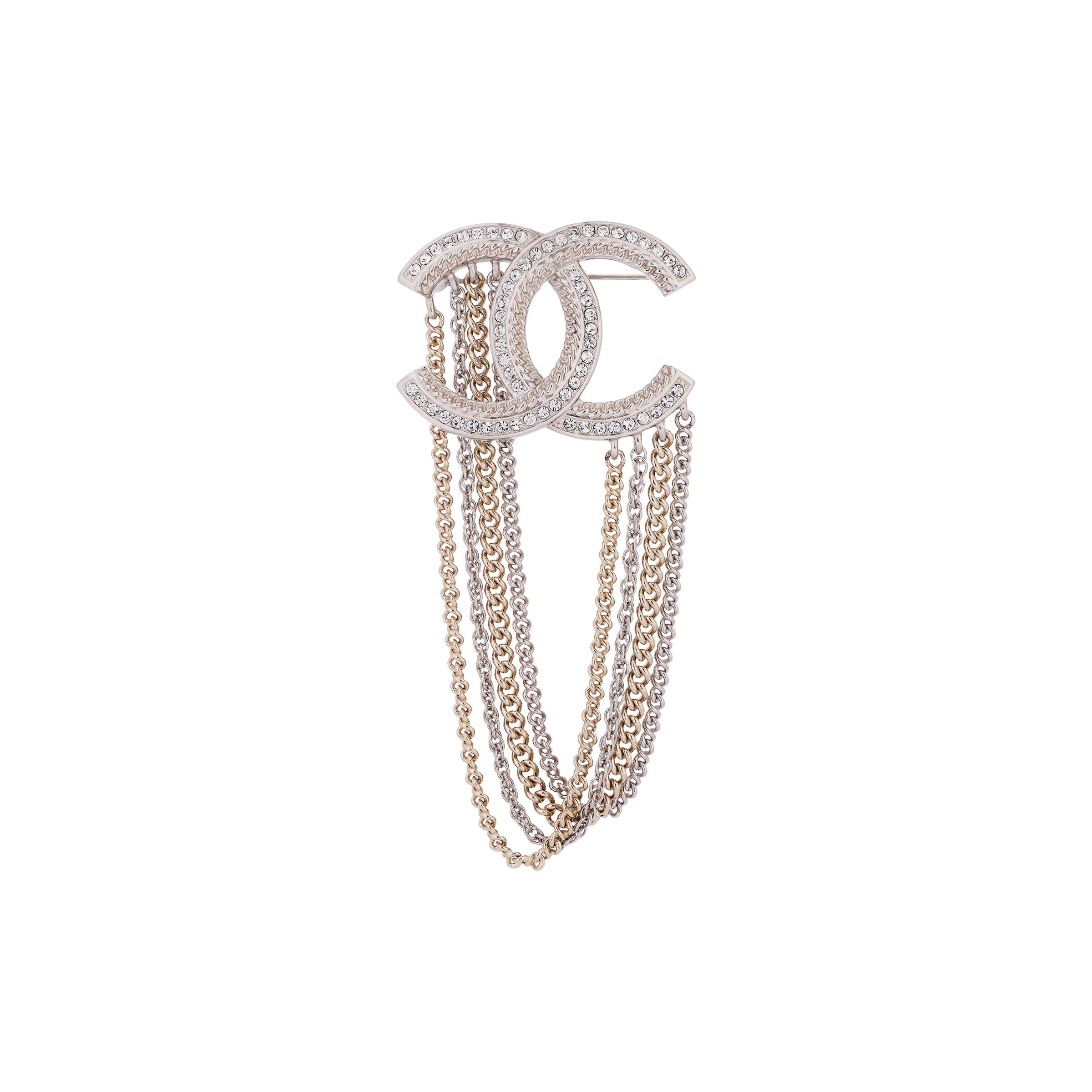 

Chanel Double C Large Logo Tassel Metal Brooch Unisex accessories AB6899B06545NF074 Silver,F