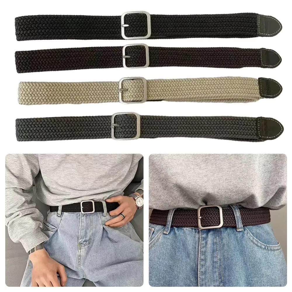 Braideds Woven Stretch Belt Plain Color Elastic Belt Fashion Canvas Belt Men Women